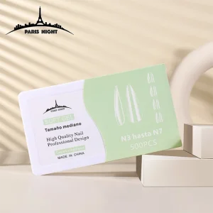 20850.2- TIPS SOFT GEL STILETO *500 EN CAJA SOLO 5 TAMANO DE MED TRANSPARENTE